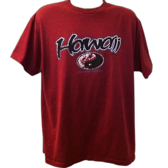 Hawaii Aloha State Red Men's Unisex Graphic T-Shirt Ying Yang Tropical Island - Picture 1 of 6